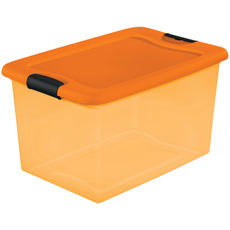 Clear Latch Tote-Orange, 64 Qt.